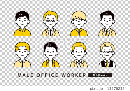 一套簡單的多位商務人士和男性辦公室職員頭像圖示插畫素材 132762334