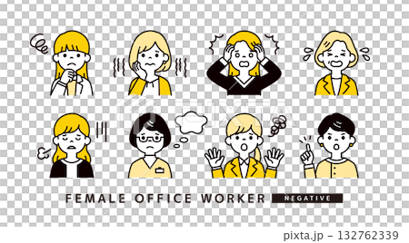 Avatar icon illustration material set of businesswomen and female employees with negative facial expressions and poses Avatar icon illustration material set of businesswomen and female employees with negative facial expressions and poses 132762339