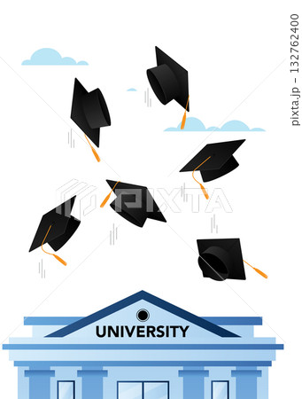 Graduation caps in the ceremony flat design stock illustration. Graduation caps in the ceremony flat design stock illustration. 132762400
