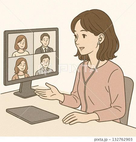 WEBデザイナークリエイターカメラマンIT　仕事をする女性のイラスト 132762903