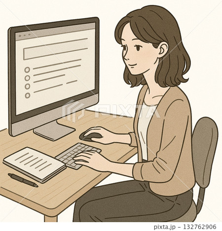 WEBデザイナークリエイターカメラマンIT　仕事をする女性のイラスト 132762906