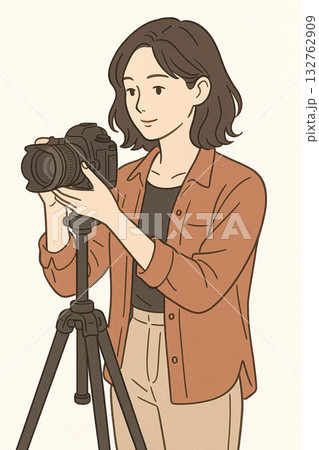 WEBデザイナークリエイターカメラマンIT　仕事をする女性のイラスト 132762909