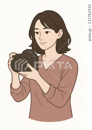 WEBデザイナークリエイターカメラマンIT　仕事をする女性のイラスト 132762910