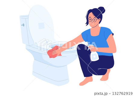 Illustration of Cleaning the Toilet 132762919