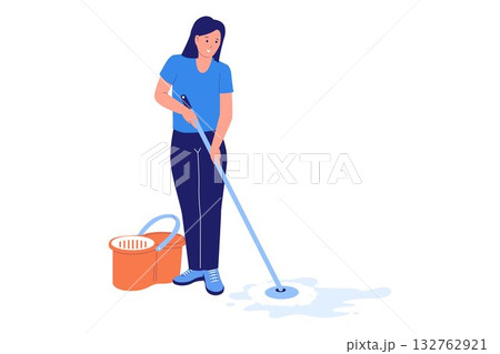 Illustration of Mopping the Floor and House Cleaning 132762921