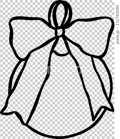 Coquette Preppy Christmas Ball Bauble with Ribbon Bow Outline Doodle Hand Drawn 132763095