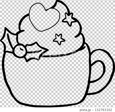Christmas Outline Whipped Cream Coffee Mug Doodle Hand Drawn Christmas Outline Whipped Cream Coffee Mug Doodle Hand Drawn 132763102