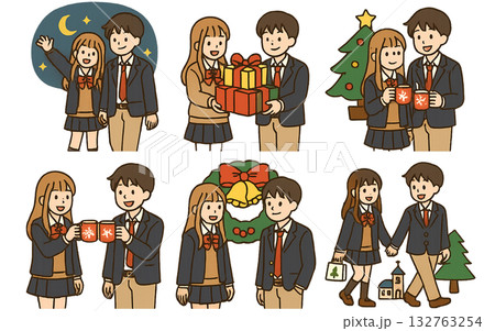 制服を着た学生たちのイラスト 132763254