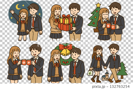 制服を着た学生たちのイラスト 132763254