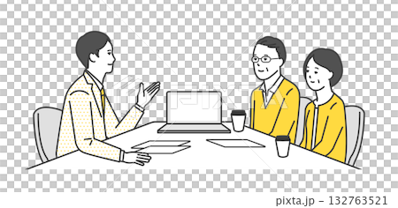 A business person serving customers at the counter 132763521