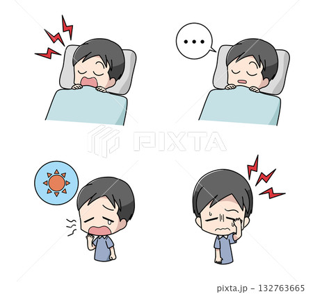 睡眠時無呼吸症候群の症状のイラストセット・男性 132763665