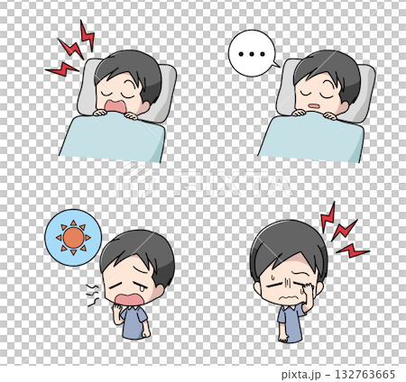 睡眠時無呼吸症候群の症状のイラストセット・男性 132763665