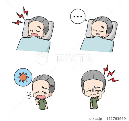 睡眠時無呼吸症候群の症状のイラストセット・高齢男性 132763669