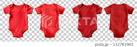 2 Set of dark light red maroon, infant baby Bodysuit romper playsuit jumpsuit creepers, front back view on transparent background cutout, PNG file. Mockup template 132763965