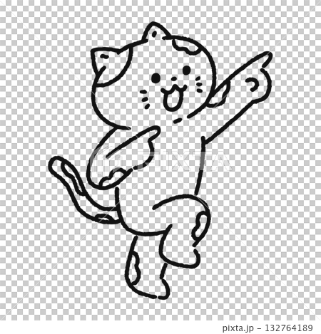 指をさすかわいい猫 線画 指をさすかわいい猫 線画 132764189
