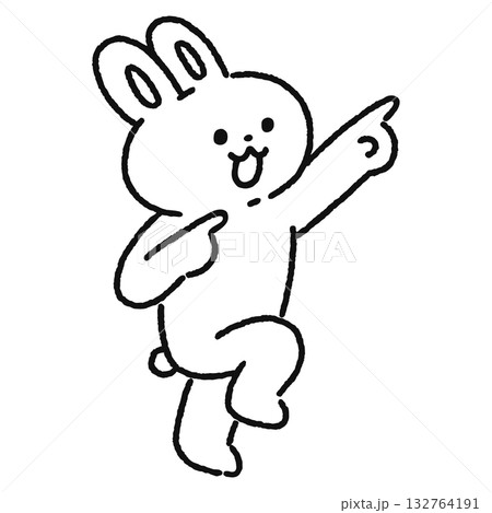 指をさすかわいいウサギ　線画 132764191