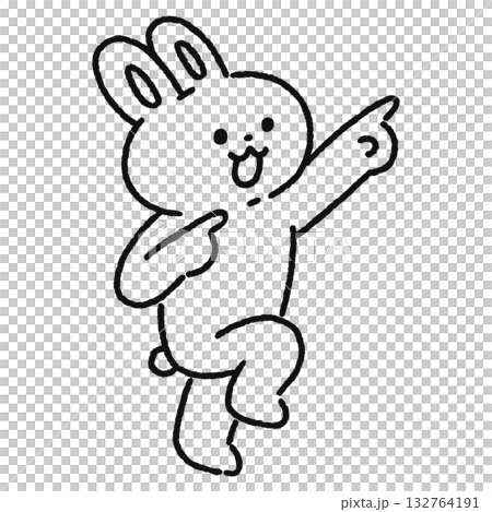 指をさすかわいいウサギ　線画 132764191