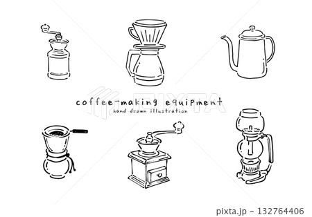 ハンドドリップコーヒー器具のイラストセット 132764406
