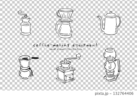 ハンドドリップコーヒー器具のイラストセット 132764406