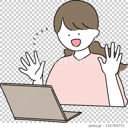 Illustration of a woman operating a personal computer 132764751