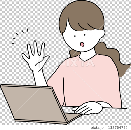Illustration of a woman operating a personal computer 132764753