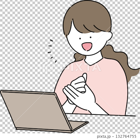 Illustration of a woman operating a personal computer 132764755