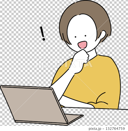 Illustration of a woman operating a personal computer 132764759