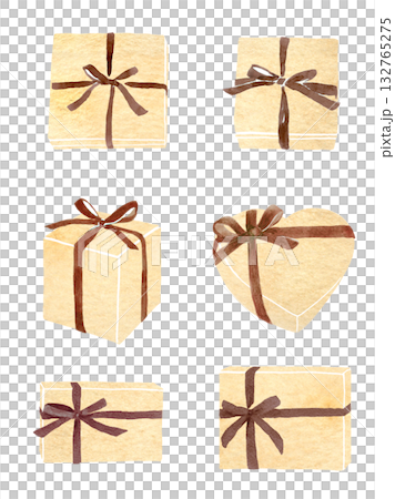 Brown ribbon gift box watercolor illustration Brown ribbon gift box watercolor illustration 132765275