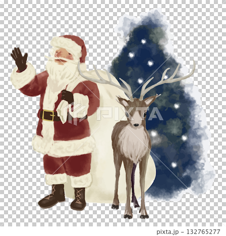 Santa Claus and reindeer with gifts Santa Claus and reindeer with gifts 132765277