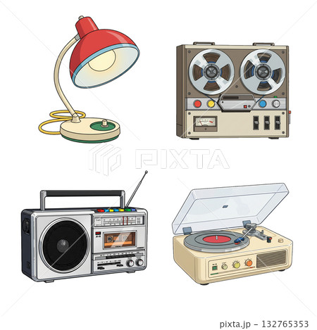 昭和レトロ音響機器セット（ラジオ・レコード・ランプ・テープレコーダー） 132765353