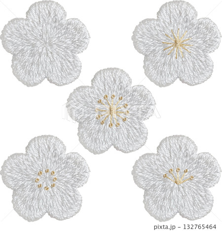 【梅セット白】手刺繍イラスト素材 132765464