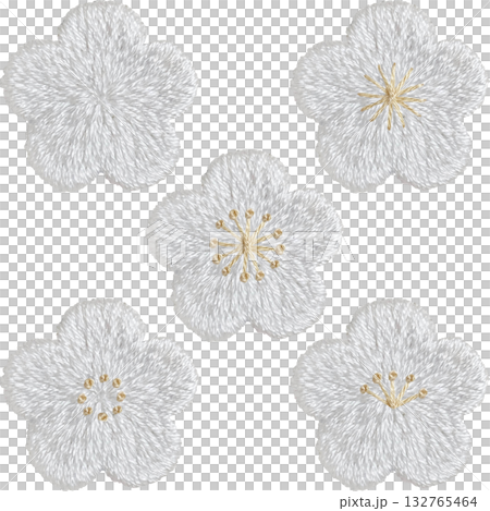 【梅セット白】手刺繍イラスト素材 132765464