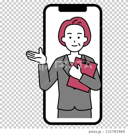 A veteran female counselor conducting online counseling on a smartphone 132765469