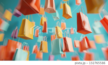 Colorful shopping bags flying in the air on a...のイラスト素材 [132765586] - PIXTA