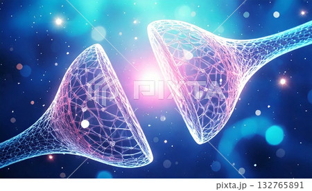 ドーパミンなど神経伝達物質の放出が減少した脳の神経細胞の3Dイラスト ドーパミンなど神経伝達物質の放出が減少した脳の神経細胞の3Dイラスト 132765891