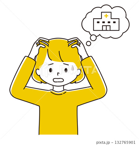 髪の毛のトラブルに悩む女性のイラスト　病院 132765901