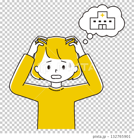 髪の毛のトラブルに悩む女性のイラスト　病院 132765901