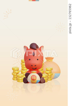Happy New Year 2026 Event with Cute 3D Horse and Gold Coins event template 132765962