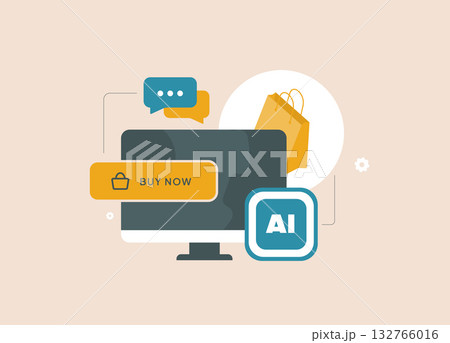 AI ecommerce personalization boosts conversion rates with agentic commerce. Predictive product recommendations, chat-driven upsell, real-time ai analytics for optimized revenue growth illustration 132766016