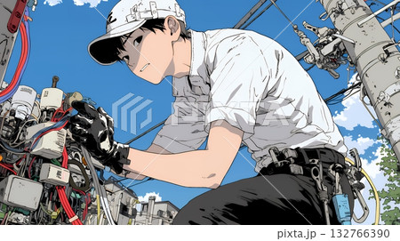 配線工事をしている男性作業員