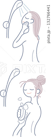 シャワーを浴びる女性のイラスト 132766441