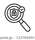 虫眼鏡でセキュリティを確認しています。盾と南京錠で守られています。 132766450