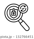 虫眼鏡でセキュリティを確認しています。盾と南京錠で守られそれらは更新されています。 132766451