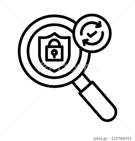 虫眼鏡でセキュリティを確認しています。盾と南京錠で守られそれらは更新されています。 132766451