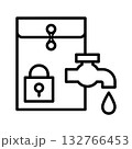 紐付き封筒の中の情報が蛇口から漏れています。 132766453