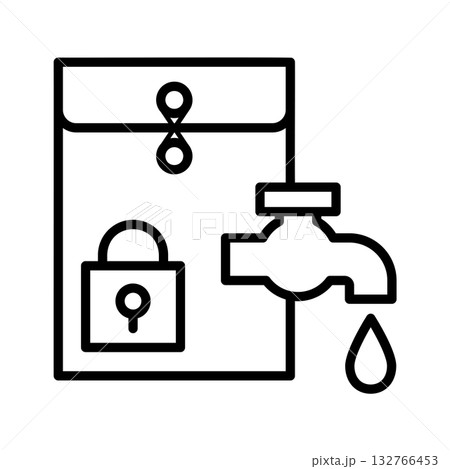 紐付き封筒の中の情報が蛇口から漏れています。 132766453