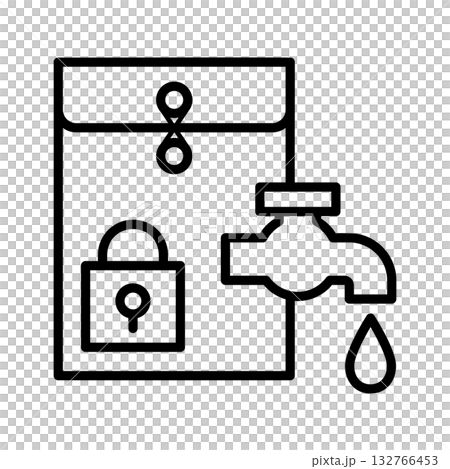 紐付き封筒の中の情報が蛇口から漏れています。 132766453