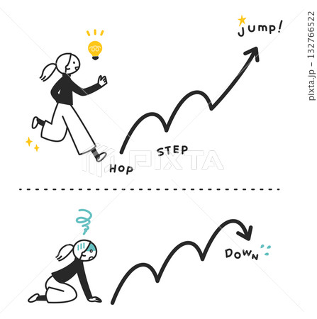 ステップアップとスランプを表す女性 132766522