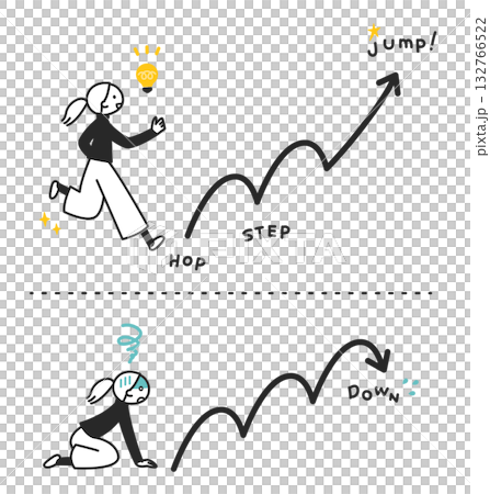 ステップアップとスランプを表す女性 132766522