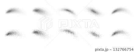 Halftone gradient abstract dotted shapes. Fading pixel forms, geometric stipple design. Monochrome grain pattern, retro raster style dotted composition. Black white shading graphic effect Halftone gradient abstract dotted shapes. Fading pixel forms, geometric stipple design. Monochrome grain pattern, retro raster style dotted composition. Black white shading graphic effect 132766754